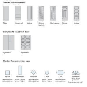 Flush door design elements and glazing options